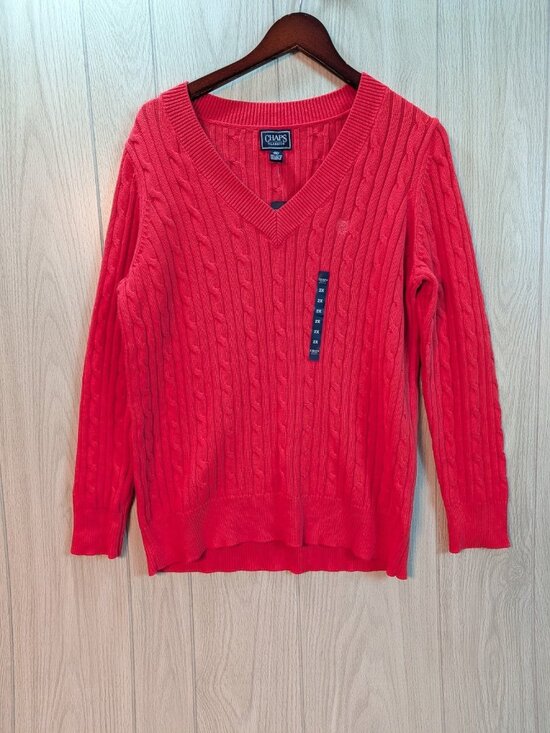 Chaps Sweaters - Chaps Classics V Neck Cable Knit Pullover Sweater Womens Sz 2x 2XL Pink